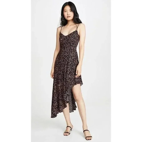 NWT Nicholas Silk Asymmetrical Black Floral Slip Midi Dress $695 - Picture 6 of 15